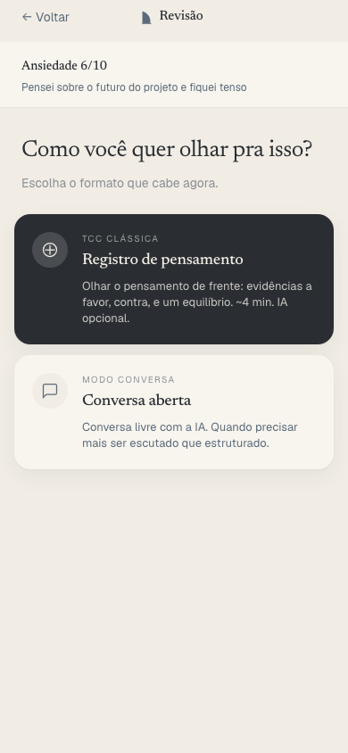 Escolha entre registro de pensamento ou conversa