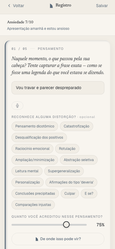 Registro de pensamento — passo 1